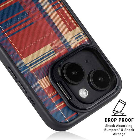 Red and Blue Plaid iPhone 15 Kickstand Case